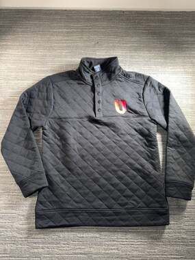 J-America University of Miami 'The U' Black Quilted Snap-Button Pullover Sweater